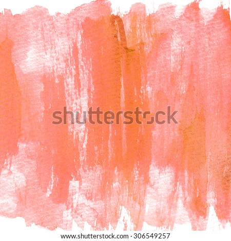 Artistic orange watercolor brush strokes texture image. Paint strokes on white background.