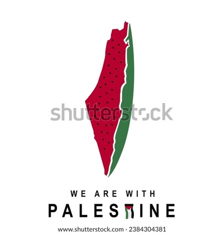 map, Palestinian flag and watermelon as a symbol of Palestinian resistance to the invaders