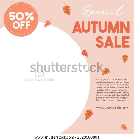 Autumn sale discount with autumn leaves and image placement on the left. Vector illustration template for social media promotion.