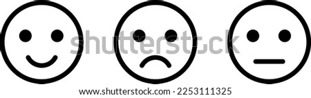 Face smile icon positive, negative neutral. Emoji icons for the rate of satisfaction level. Happy and sad emoji smiley faces line art vector icon for apps and websites. Vector illustration.	