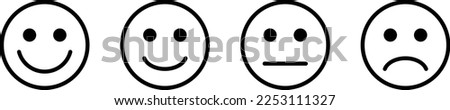 Face smile icon positive, negative neutral. Emoji icons for the rate of satisfaction level. Happy and sad emoji smiley faces line art vector icon for apps and websites. Vector illustration.	