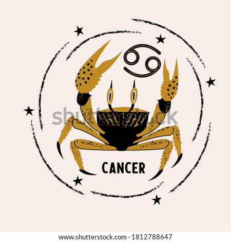 Cancer is a sign of the zodiac. Horoscope and astrology. Vector hand drawn illustration in a flat style.