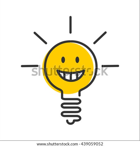 Ideas, emotions. Light bulb smiley smile, joy.