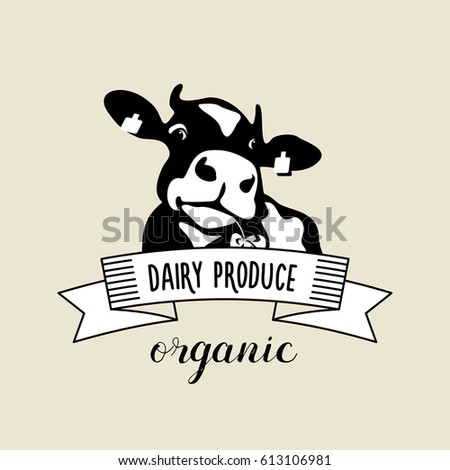 Vector emblem of the cow. Organic dairy products.