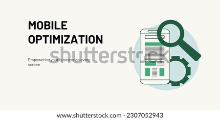 Mobile Optimization Banner on Light Background. Stylish Banner with Black Text and Green Icons for Business and Marketing