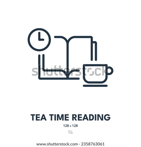 Tea Time Reading Icon. Book, Drink, Cup. Editable Stroke. Simple Vector Icon