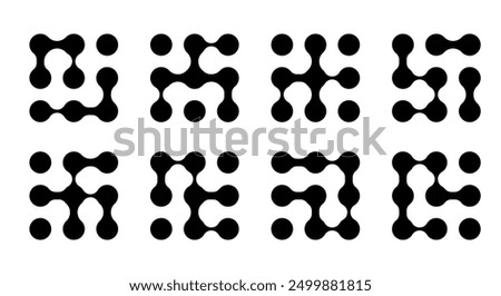 Geometric pattern of interconnected blobs and dots, resembling metaballs. The fluid shapes morph seamlessly, evoking neuron networks and a Y2K aesthetic, medical and scientific theme.