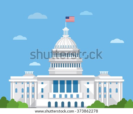 White house vector flat illustration. Washington DC. CAPITOL
