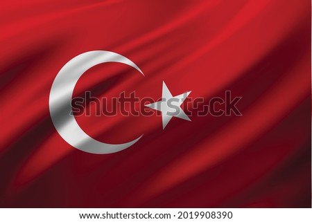 Waving flag of the Turkey. Illustration of wavy Turkey Flag. - vector illustration.