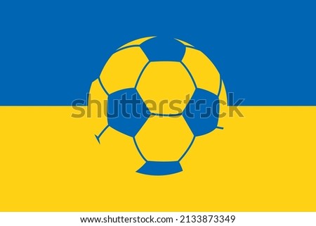 Ukraine flag with soccer ball. Football emblem in Ukrainian colours. Play sports for peace. Support Ukraine.