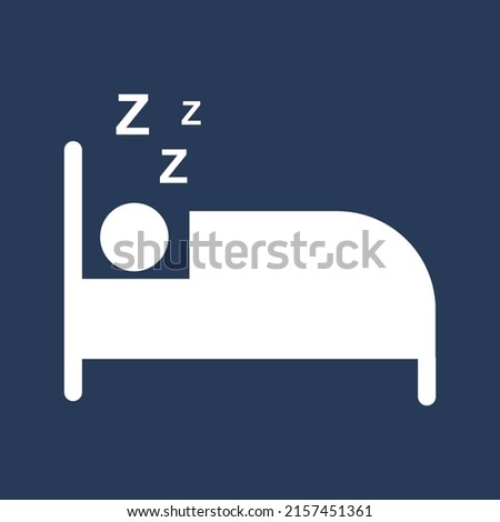 Sleeping in bed icon vector, filled flat sign, solid pictogram isolated on blue. Symbol, logo illustration. Pixel perfect