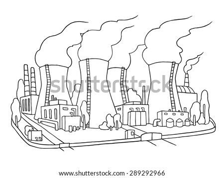 Industrial Sketch Of Nuclear Power Station. Doodle Factory With With ...