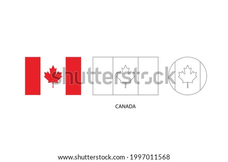 Canada flag 3 versions, Vector illustration, Thin black line of rectangle and the circle on white background.