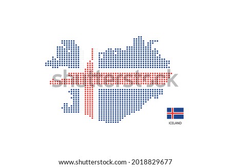 Iceland map design by color of Iceland flag in circle shape, White background with Iceland flag.