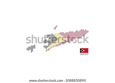Timor-Leste map design by color of Timor-Leste flag in circle shape, White background with Timor-Leste flag. Foto stock © 