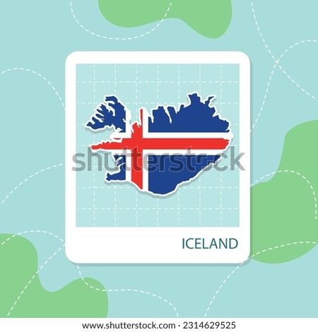 Stickers of Iceland map with flag pattern in frame.