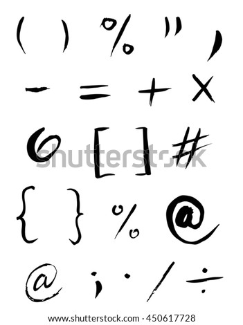 Set of grammar signs, symbols, icons. at sign, columns, apostrophe