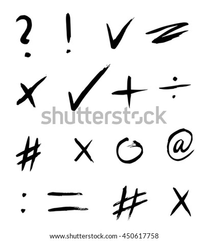 Set of grammar signs, symbols, icons. Question mark, exclamation mark, hashtag