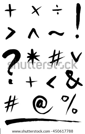 Set of grammar signs, symbols, icons. Question mark, exclamation mark, hashtag
