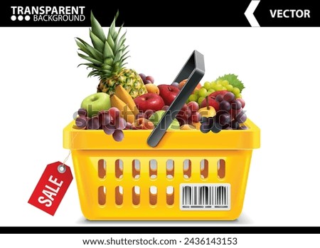 Shopping basket full of variety of fruits. 3d illustration