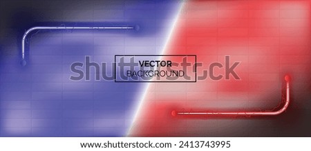 Futuristic background with neon blue and red colour squares, steam and bricks wall
