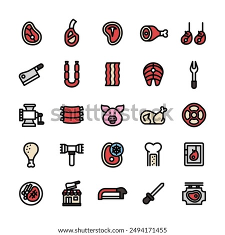 Lineal Fill Meat Butcher Icon Set