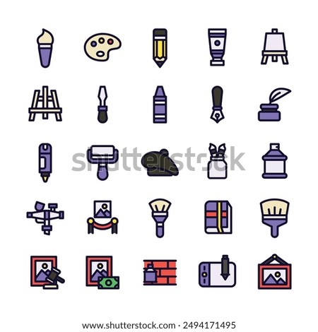 Lineal Fill Art Supplies Icon Set