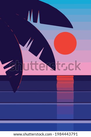 Sunset with pam tree illustration