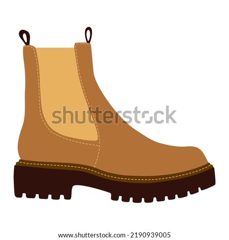 Women's autumn trendy brown chelsea boot isolated on white. Fashion shoes. Flat vector illustration