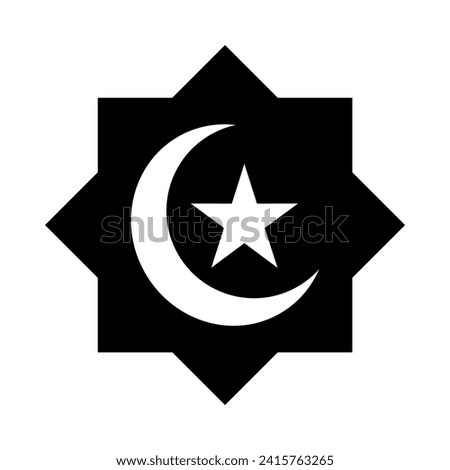 Islamic vector pentagonal moon and star icon design embodies spiritual symbolism. Its purpose is to convey a harmonious blend of faith and aesthetics in a concise, modern form.