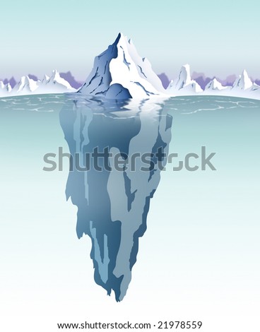 Daytime view of an iceberg with visible underwater surface.