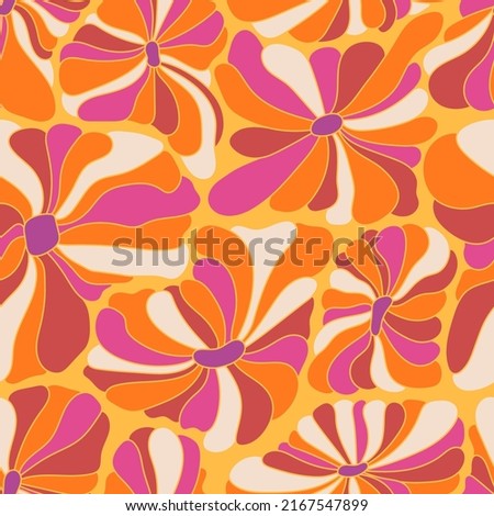 Abstract retro 70s background. Psychedelic colorful vector seamless pattern. Groovy 60s fashion print. Vintage hippie floral illustration. Old school colored wavy line art wallpaper Сток-фото © 
