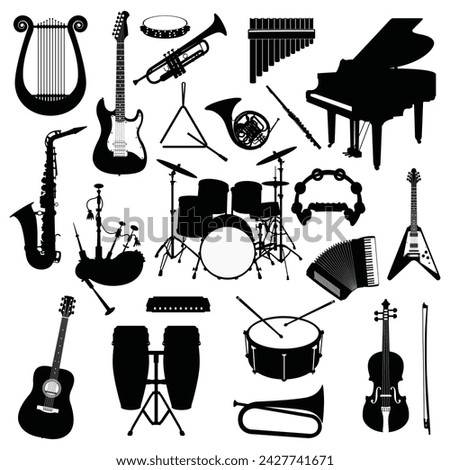 set of band musical instrument icons, vector logo icons