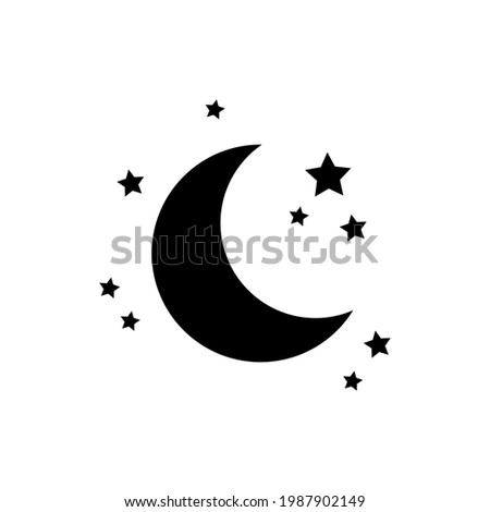 Moon and stars icon isolated. Flat design. Moon and star Icon isolated on white Background. Night symbol for your web site design, logo. Flat design. filled black symbol. Vector EPS 10.