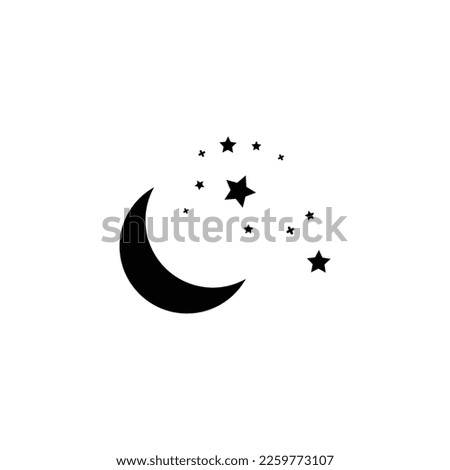 Moon and stars icon isolated. Flat design. Moon and star Icon isolated on white Background. Night symbol for your web site design, logo. Flat design. filled black symbol. Vector EPS 10.