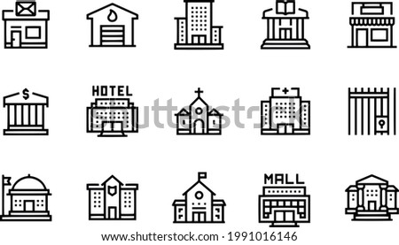 Public Buildings, Post Office, Fire Station icons vector design 