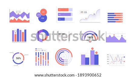 Set of simple infographic graphs and charts. Data visualization. Statistics and business presentations. Vector flat illustration.