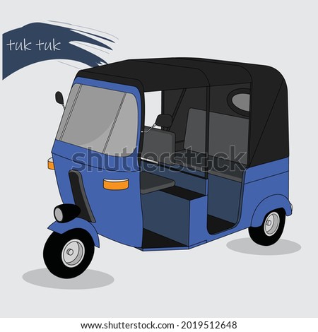 Blue color three wheeler vector illustration. Tuk-tuk vector art work commonly used in srilanka