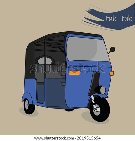 Blue Color three wheeler vector illustration. Art work of a tuk-tuk used for transportation mostly in Sri Lanka, India and Thailand