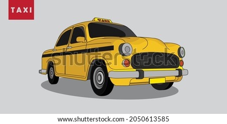 Yellow color Indian taxi vector illustration. Old wagon cartoon art work.