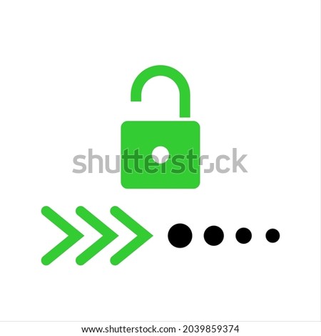 Vector icon of an open green padlock. Screen icon opens. Illustration of a sliding open telephone and mobile phone symbol