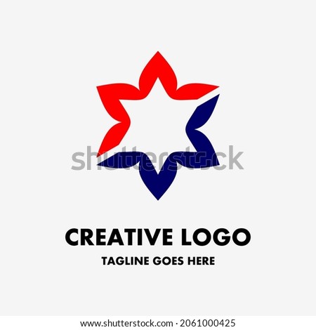 red blue icon in the shape of a flower. jasmine flower logo illustration. creative and simple vector logo. abstract logo design. company or business logo template