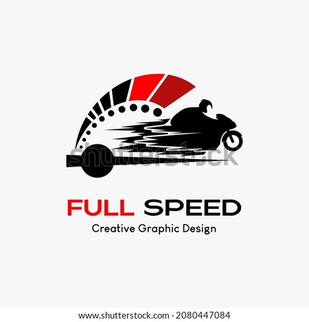 rpm speed vector logo, modern abstract vector logo template. icon rpm, speedometer icon, needle and person riding a motorcycle