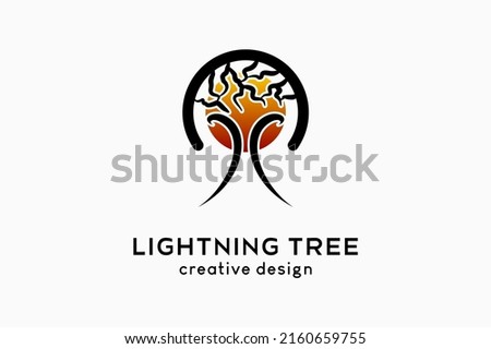 Lightning tree logo design combined with a sun or moon icon with a creative concept