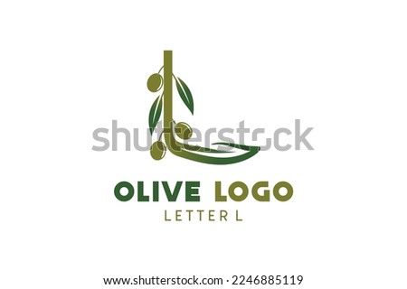 Olive logo design with letter l concept, natural green olive vector illustration Stock foto © 