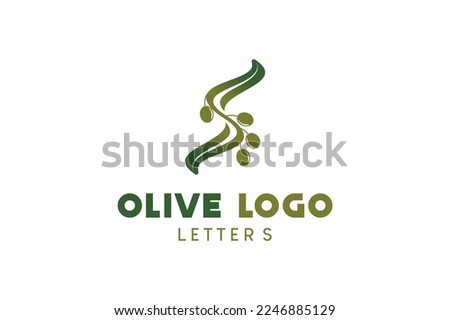 Olive logo design with letter s concept, natural green olive vector illustration