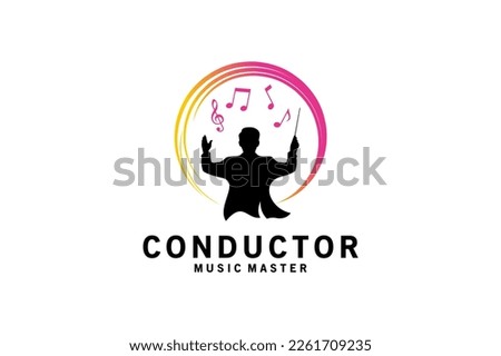 Orchestra conductor man silhouette logo design, choir conductor vector symbol
