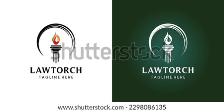 Law torch with flaming pillar of fire for law institution company logo design