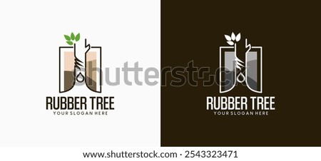 Rubber tree logo design with sap drop symbol, rubber plantation logo vector illustration