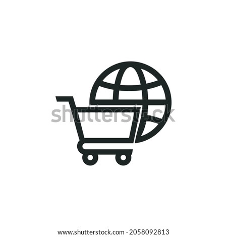 Ecommerce global shopping icon isolated on white background.
